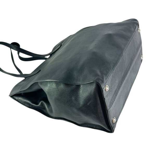 PRADA Authentic Front Logo Black Leather Saffiano Tote Bag Made in Italy - Picture 12 of 14